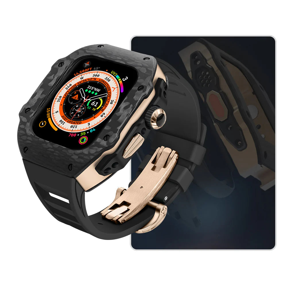 LUX8008 Fluororubber Band 316L Stainless Steel Carbon Fiber Case Retrofit Kit For Apple Watch