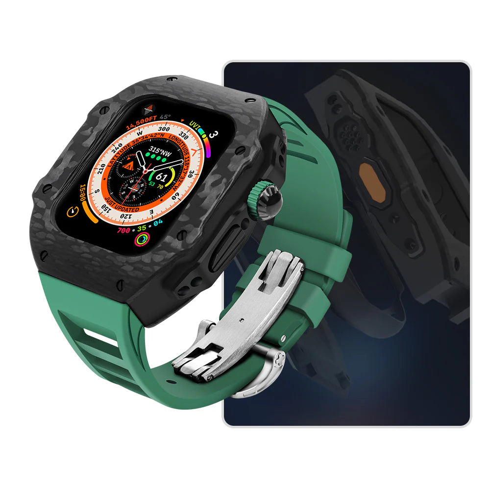 LUX8008 Fluororubber Band 316L Stainless Steel Carbon Fiber Case Retrofit Kit For Apple Watch