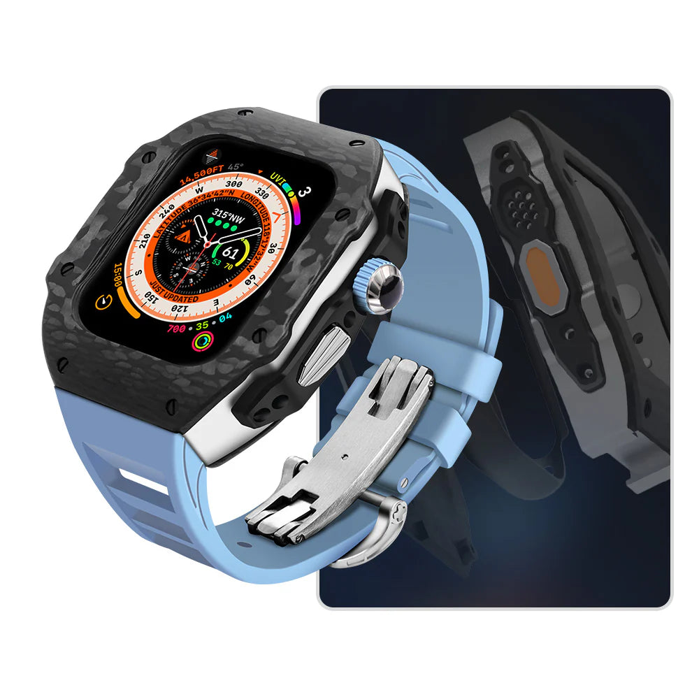 LUX8008 Fluororubber Band 316L Stainless Steel Carbon Fiber Case Retrofit Kit For Apple Watch