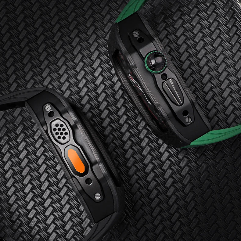 LUX8008 Fluororubber Band 316L Stainless Steel Carbon Fiber Case Retrofit Kit For Apple Watch