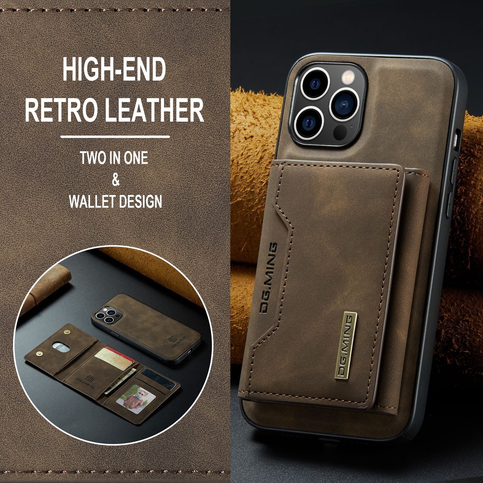 2 in 1 Detachable Wallet Back Cover for iPhone 16 Pro max/ 16Pro/16/15 /14Pro
