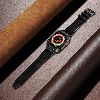 LUX7009 Stainless Steel Case with Leather Band For Apple Watch