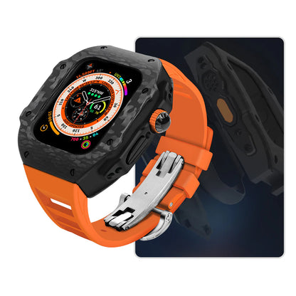 LUX8008 Fluororubber Band 316L Stainless Steel Carbon Fiber Case Retrofit Kit For Apple Watch