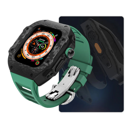 LUX8008 Fluororubber Band 316L Stainless Steel Carbon Fiber Case Retrofit Kit For Apple Watch