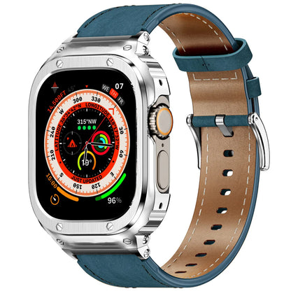 LUX7009 Stainless Steel Case with Leather Band For Apple Watch
