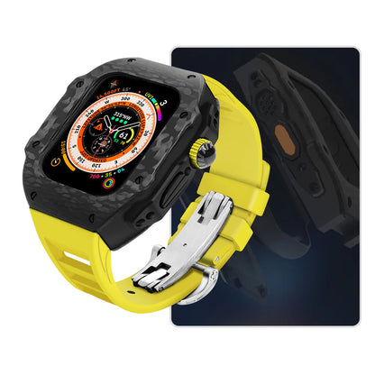 LUX8008 Fluororubber Band 316L Stainless Steel Carbon Fiber Case Retrofit Kit For Apple Watch